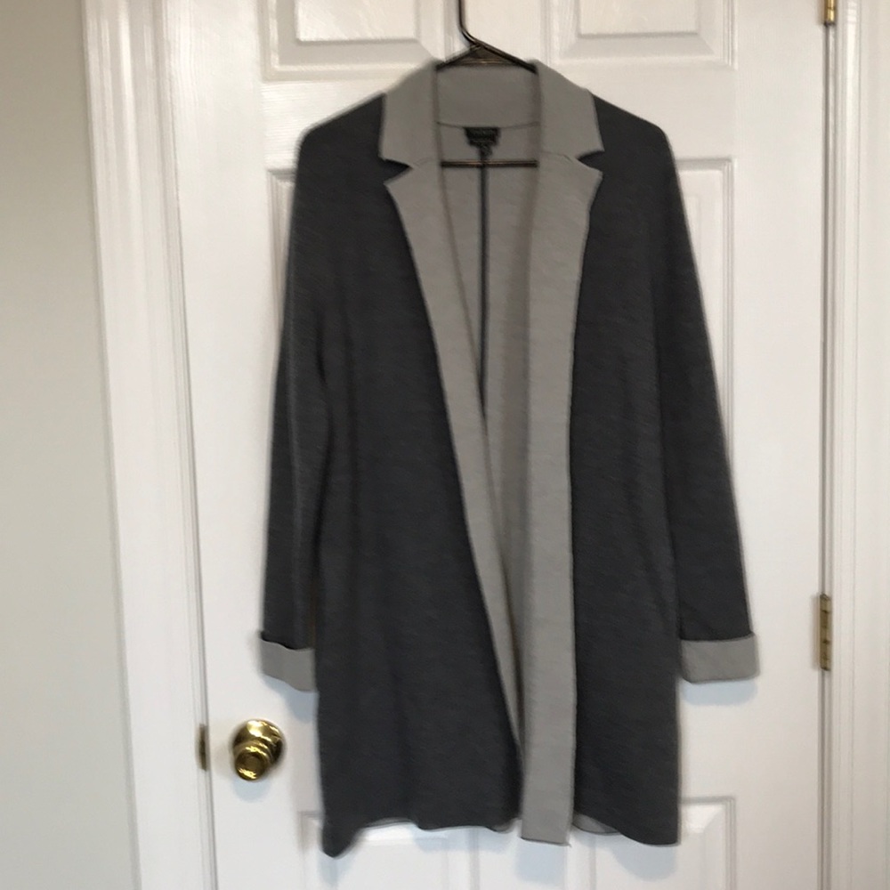 Talbots grey Merino wool long open cardigan jacket